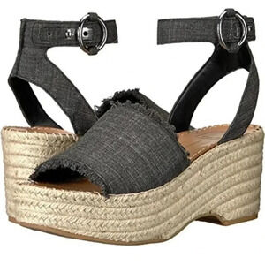 Dolce Vita Lesly Platform Espadrille Sandals Wedges Denim Raw Hem Gray: 10